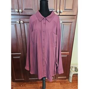 torrid 5/5X Burgundy Color Butten Down Long Sleeve Blouse